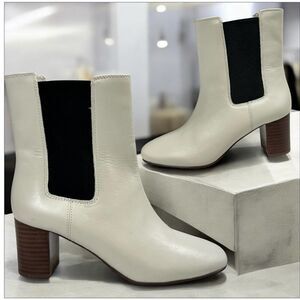J Crew Willa Stacked-heel Ankle Leather Boots Womens Sz 6,5 Off White AQ763
